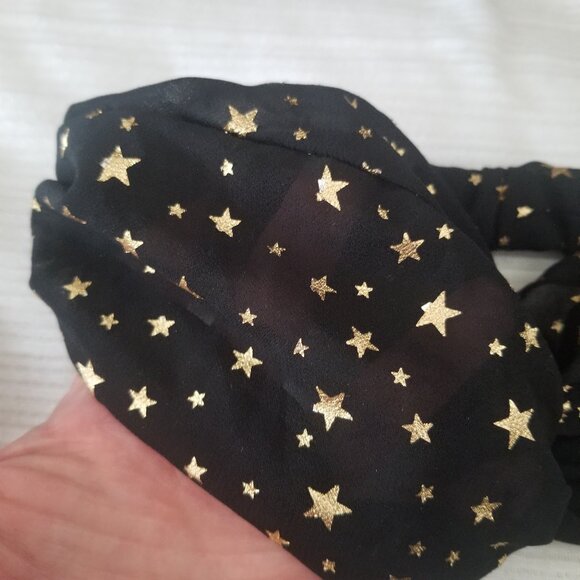 Black and Gold Star Headband Twist Knot Front Chiffon - Picture 4 of 4